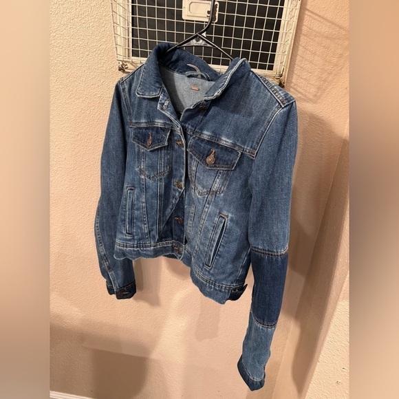 FREE PEOPLE Rumors Denim Jacket Light Indigo Jean Patchwork - Picture 2 of 10